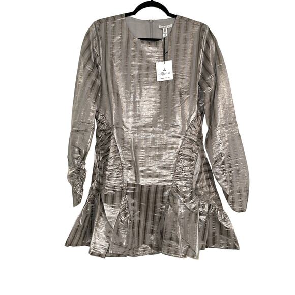 NWT Atoir Walk Me Home Long Sleeve Metallic Silver Mini Dress US 8 - Picture 3 of 9